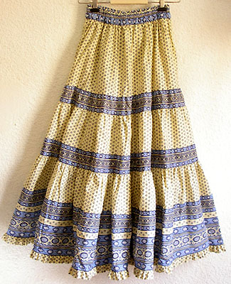 Provence tiered skirt, long (Lourmarin. white x blue) : :Bohemian ...